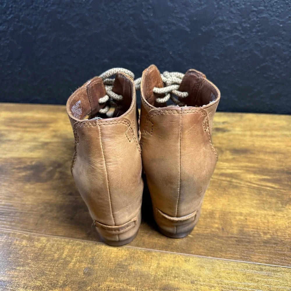 Sorel Joanie Lace NL2914-224 Tan Leather Wedge Sandals Womens Size 9